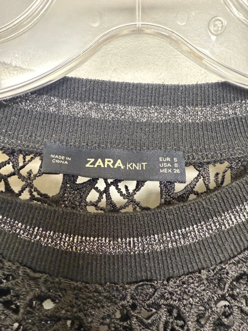 Zara Black Open Knit Lace Sheer Pullover with Metallic Detail - Picture 2 of 7